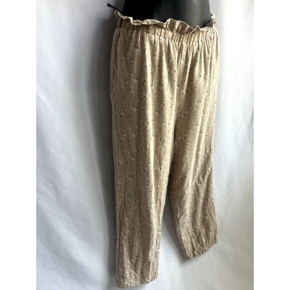 Majorelle Linen Cotton Pull On Neutral Beige Pants Floral Lagenlook Size M Beach - Picture 4 of 12